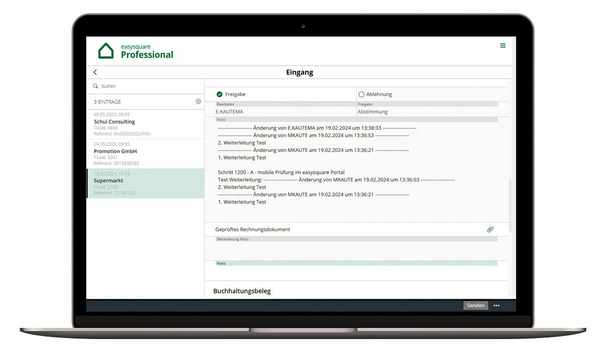 Figure 1: The digital invoice enables quick approval or rejection anywhere and at any time – thanks to the Professional App for seamless integration into the ERP system. Digitale Rechnungsfreigabe in der Professional App von PROMOS