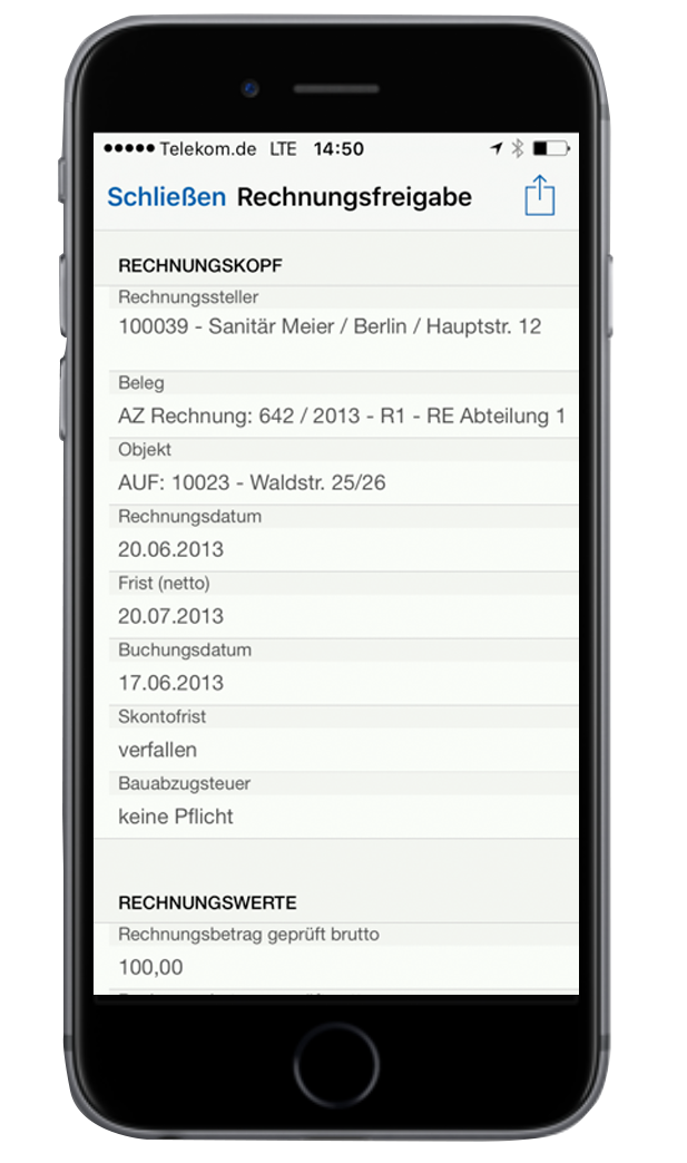 Digitales Formular Rechnungsfreigabe in der easysquare mobile App