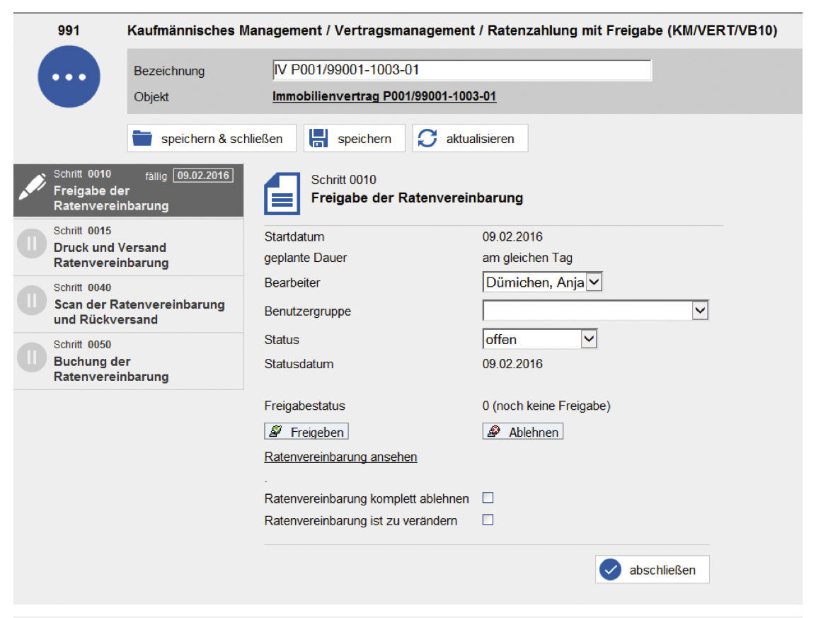 Figure 1: “Release” step in the easysquare installment payments process. Ansicht des Prozessschrittes „Freigabe“ im easysquare Ratenzahlungsprozess in SAP
