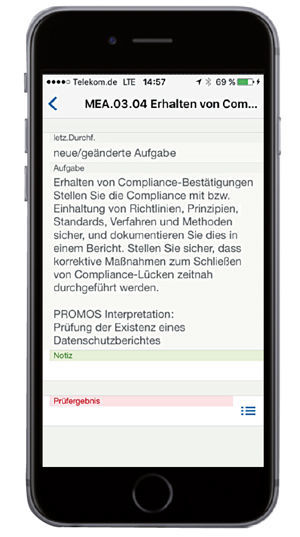 Mobiles Formular für die Cobit-Prüfaufgaben in der easysquare mobile App 