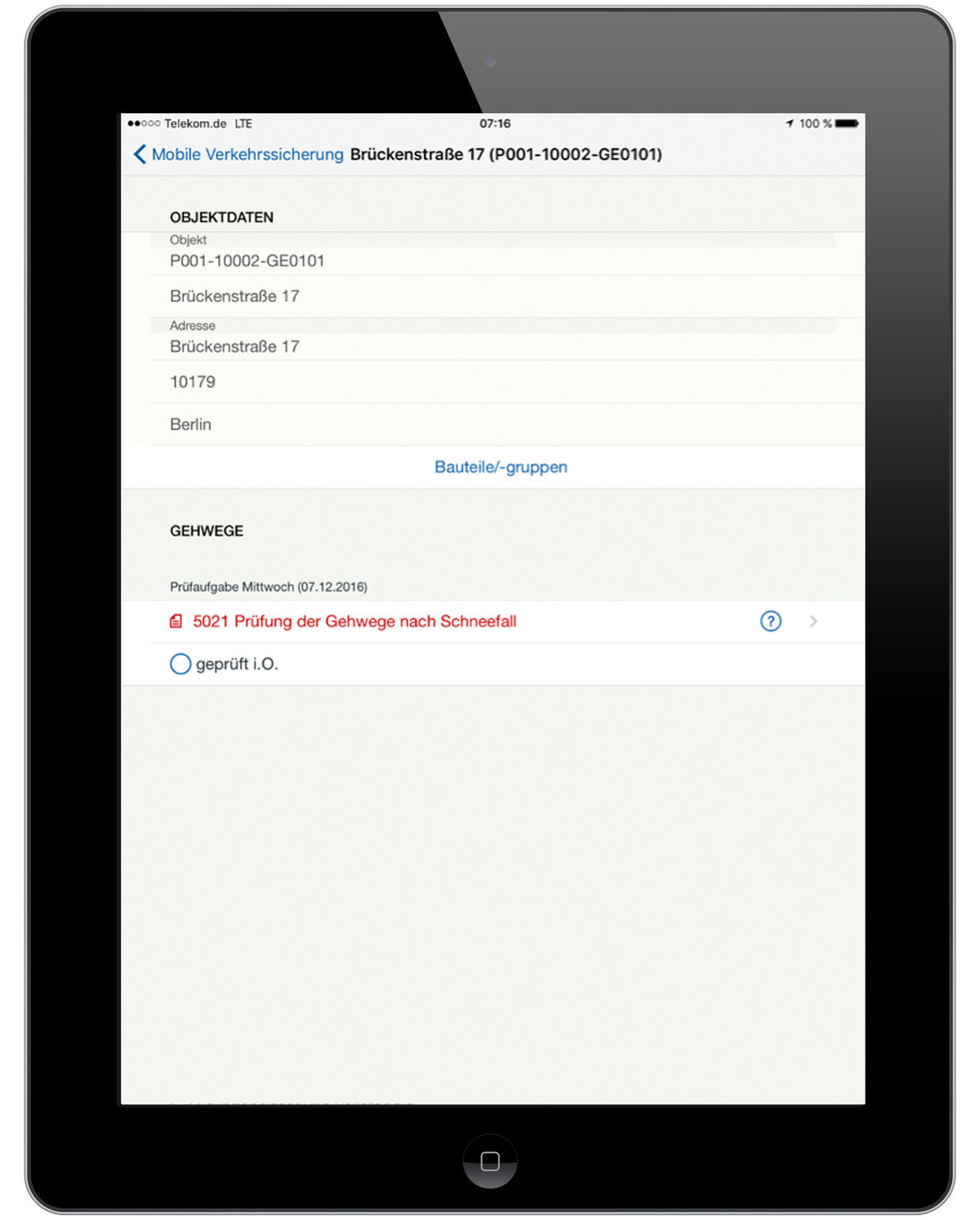 Figure 1: Mobile form of the easysquare mobile app for the capture of audit result. Mobiles Formular dereasysquare mobile App zur Erfassung von Prüfergebnissen im Rahmen des Winterdienstes.