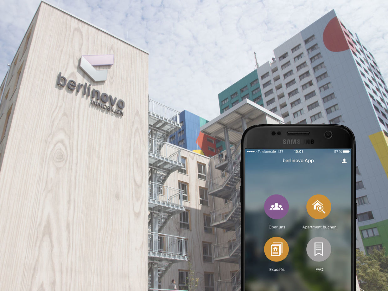 berlinovo app for booking freely available student apartments (here in Storkower Straße 205a in Berlin Lichtenberg) berlinovo App powered by easysquare für die Buchung frei verfügbarer Studentenapartments in Berlin