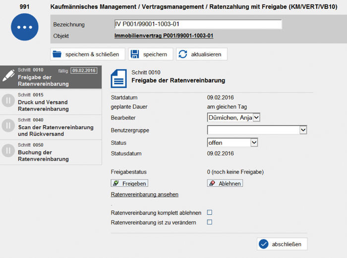 Release of the installment contract in easysquare workflow Freigabe der Ratenvereinbarung in easysquareworkflow