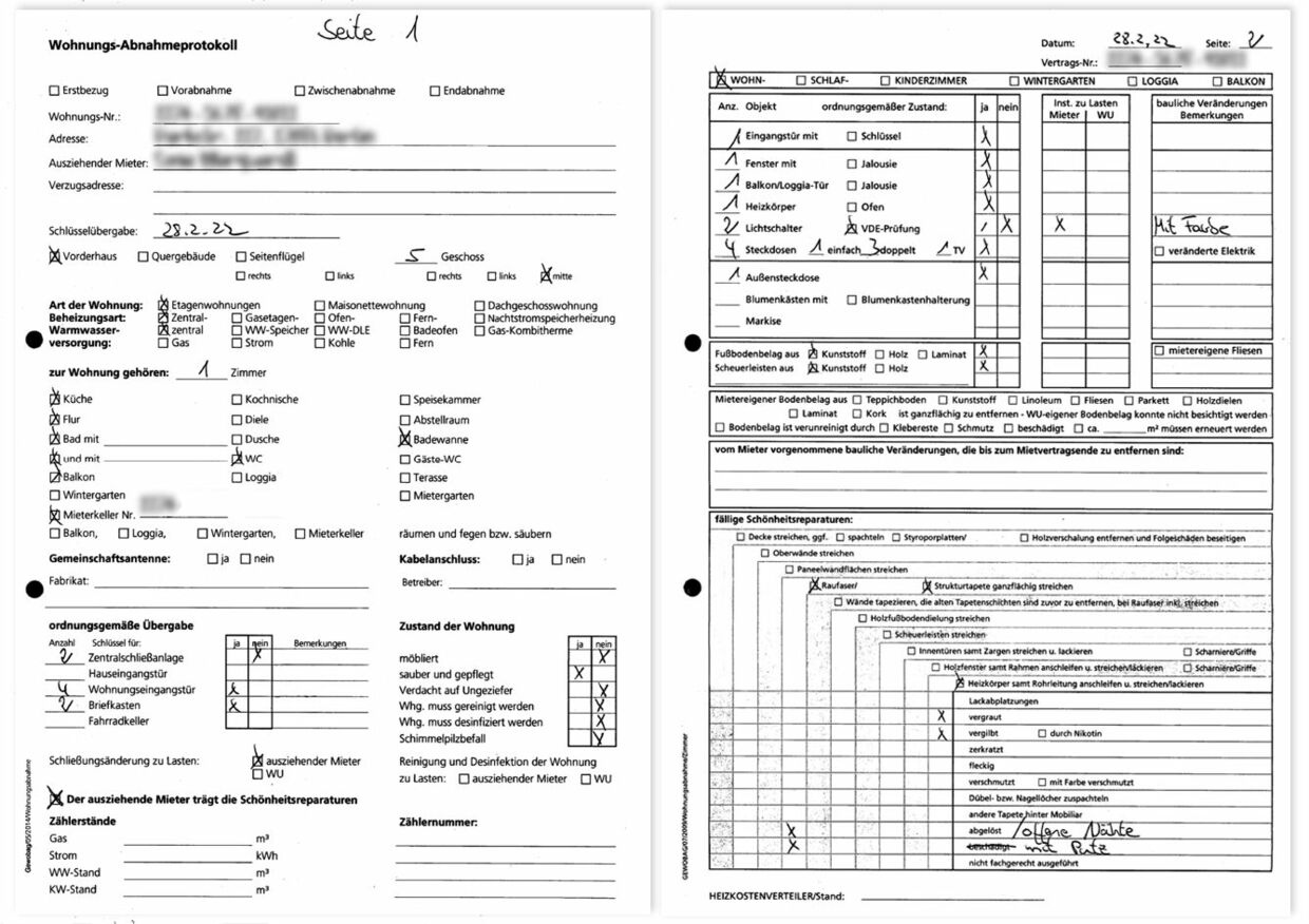 Figure 1: Originally, all data had to be transferred manually – the classic residential property handover record comprised several pages and had to be scanned and transferred in the office. Klassische Wohnungsprotokolle bei der Gewobag