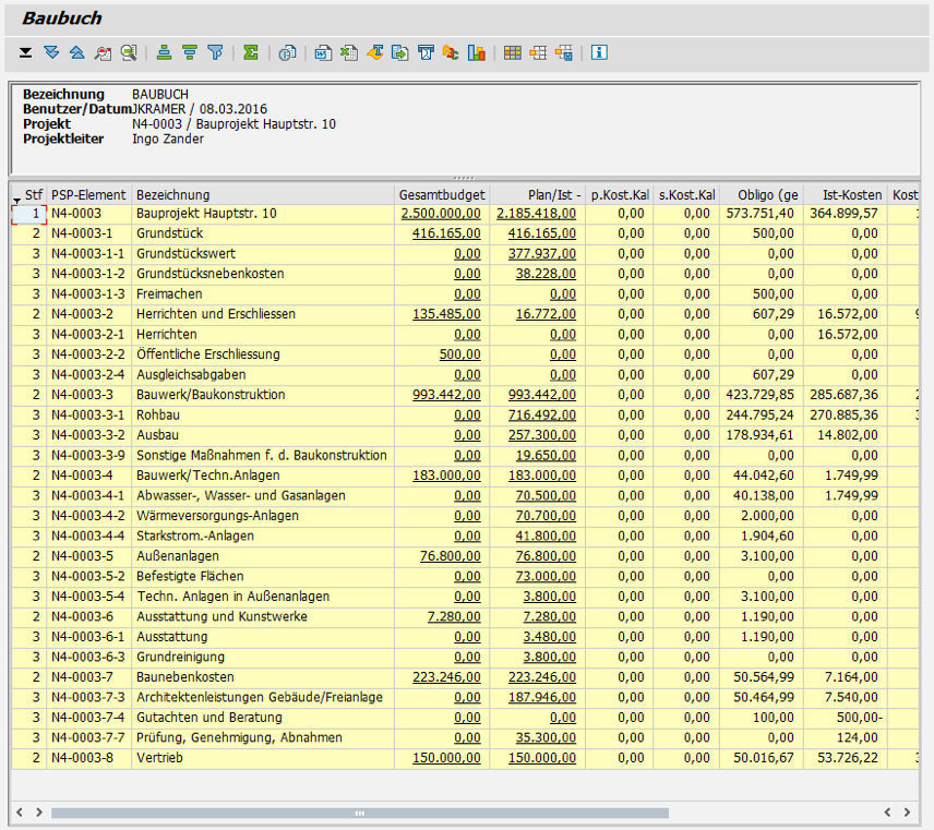 ALV-Liste im PROMOS Baubuch