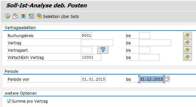 Selektionsbildschirm zur Soll-Ist-Analyse