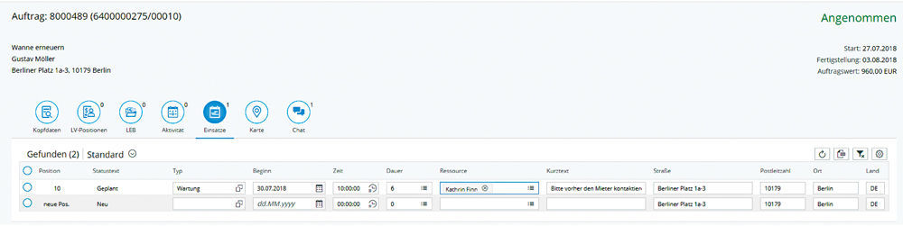 Figure 6: Appointment in the craftsmen portal. Einsatz zum Auftrag im easysquare Handwerkerportal