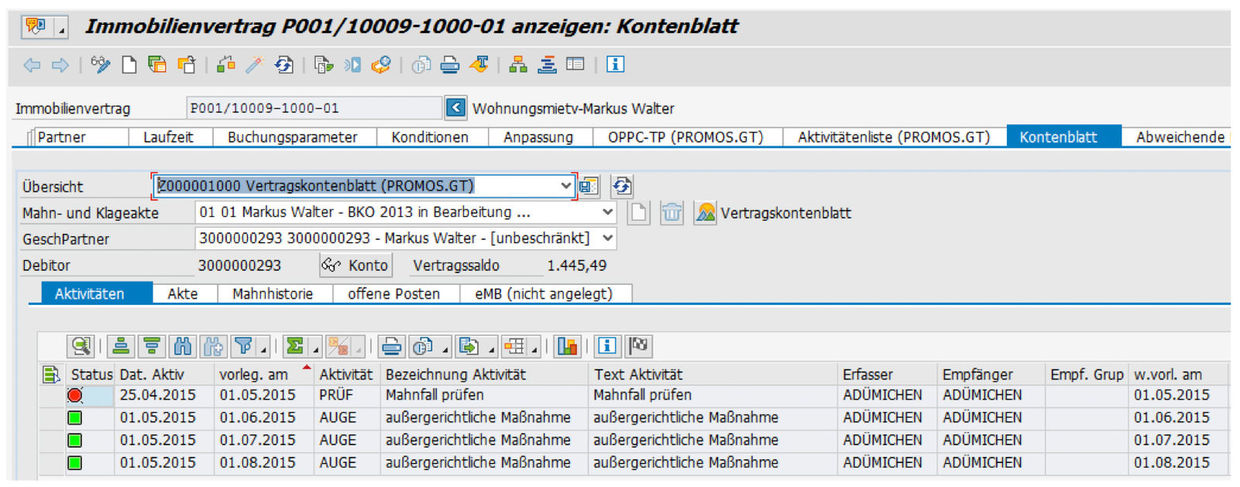 Sämtliche Vorgänge zu einem Mahn- und Klagefall werden in chronologischer Folge übersichtlich dargestellt Chronologische Darstellung der Mahn- und Klagefälle in der PROMOS Mahn- und Klageakte
