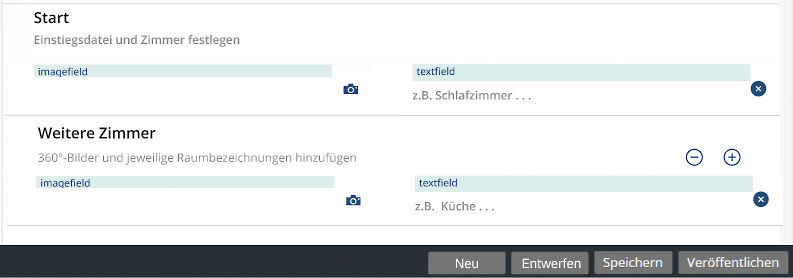 Figure 3: Creating 360° walkthroughs in the landlord app. Bearbeitungsformular für 360-Grad Besichtigungen in der easysquare Vermietungslösung