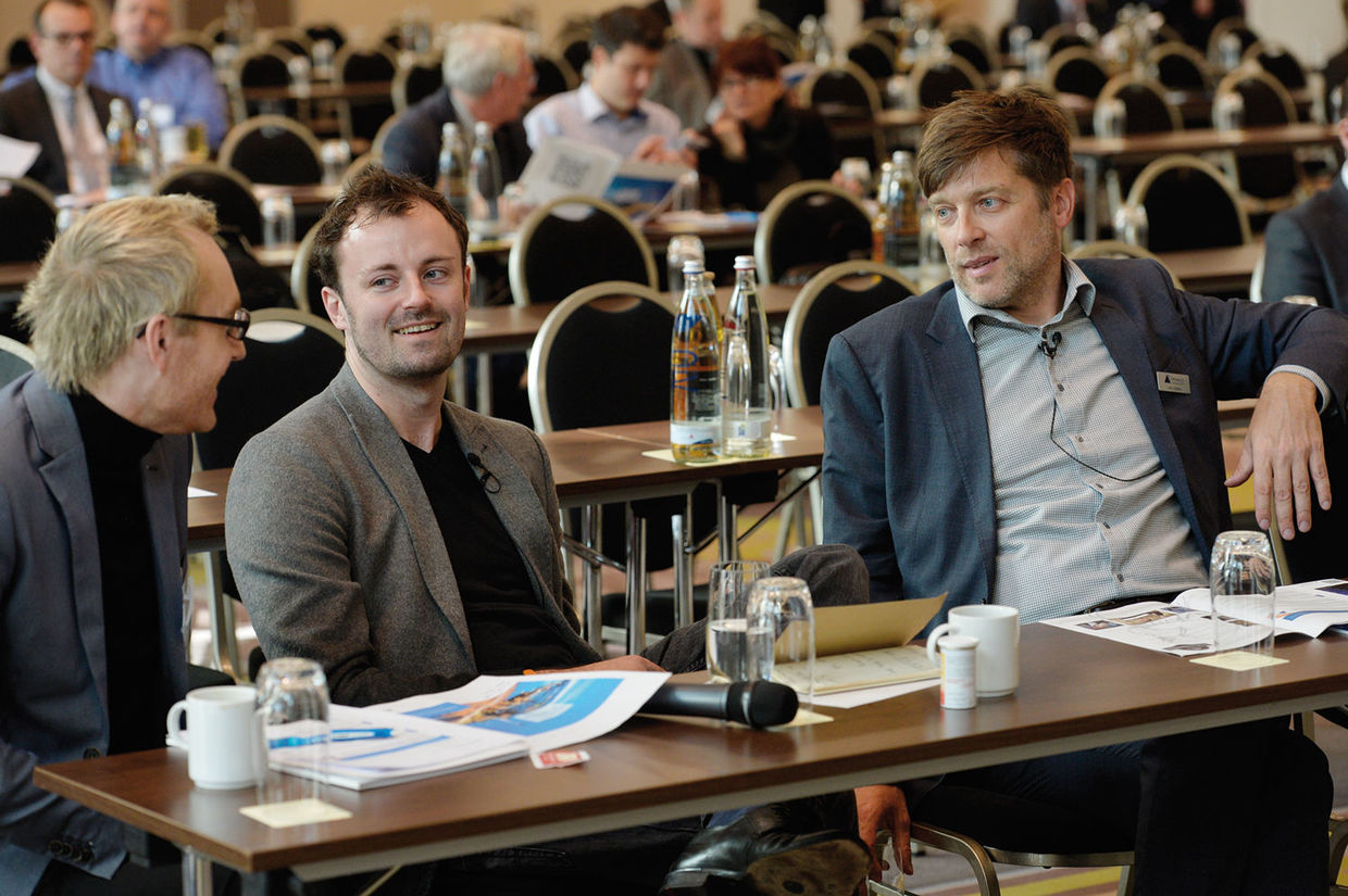 Foto von Thomas Gawlitta, Dr. Fabian Hemmert und Jens Kramer auf dem 12. OpenPromos Anwenderforum 2015