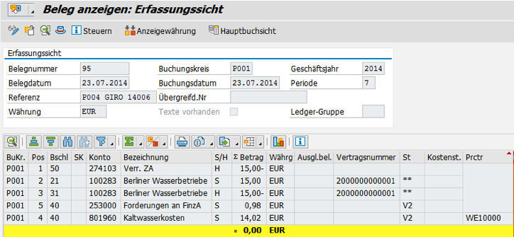 Kreditorischer Beleg für die PROMOS Cash Connection