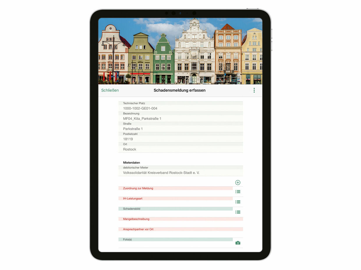 Figure 1: All the important information is recorded digitally in the defect report. Digitale Schadensmeldung der KOE Rostock in der easysquare Professional App