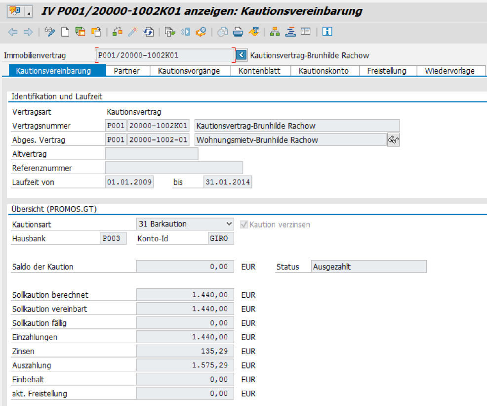 Übersicht der Kautionsverwaltung und ihrer verschiedenen Reiter Übersicht der PROMOS Kautionsverwaltung