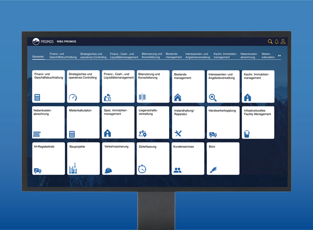 Figure 1: Role-based system access on the PROMOS.GT home screen. All employees are only shown the functions that they actually need.