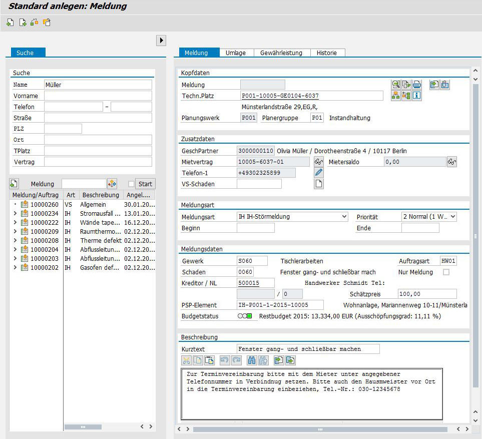 Quick recording of reports and maintenance order Schnellerfassungsmaske für Meldungen und IH-Aufträge