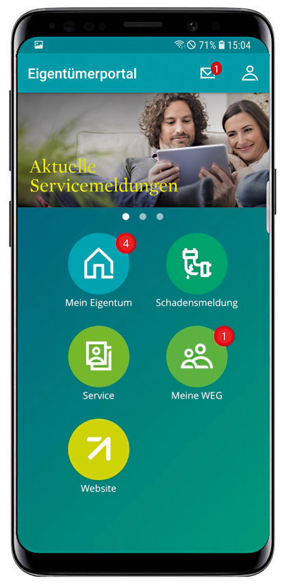 Figure 1: Under “My COA” the app contains important functions especially designed for the needs of owners. Vonovia Eigentümer-App powered by easysquare