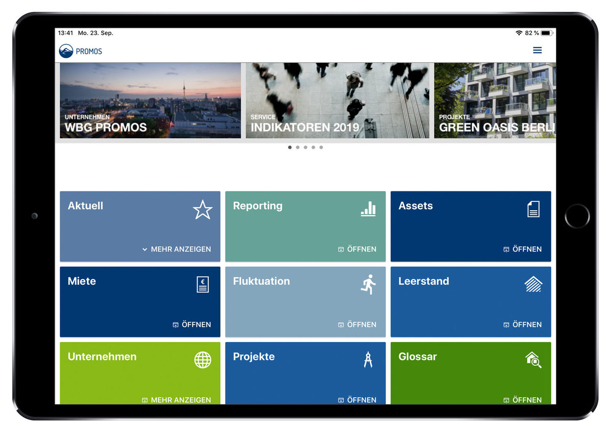 In the reporting service of the easysquare owner app, real estate owners and investors can access the key performance indicators and evaluations of their portfolio in one click. Launch des Reporting-Dienstes in der easysquare App auf der Expo Real 2019