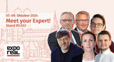 Our experts are looking forward to your visit: Volker Schulz (CIO), Frank Wyzujak (Senior Sales Manager), Milan Reen (Chief of Staff), Jens Kramer (CEO), Elena Wollscheid (Head of Consulting), Erik Walter (Head of Consulting)! (from top left to bottom right) Unsere Expertinnen und Experten freuen sich, Sie auf der EXPO REAL zu treffen.