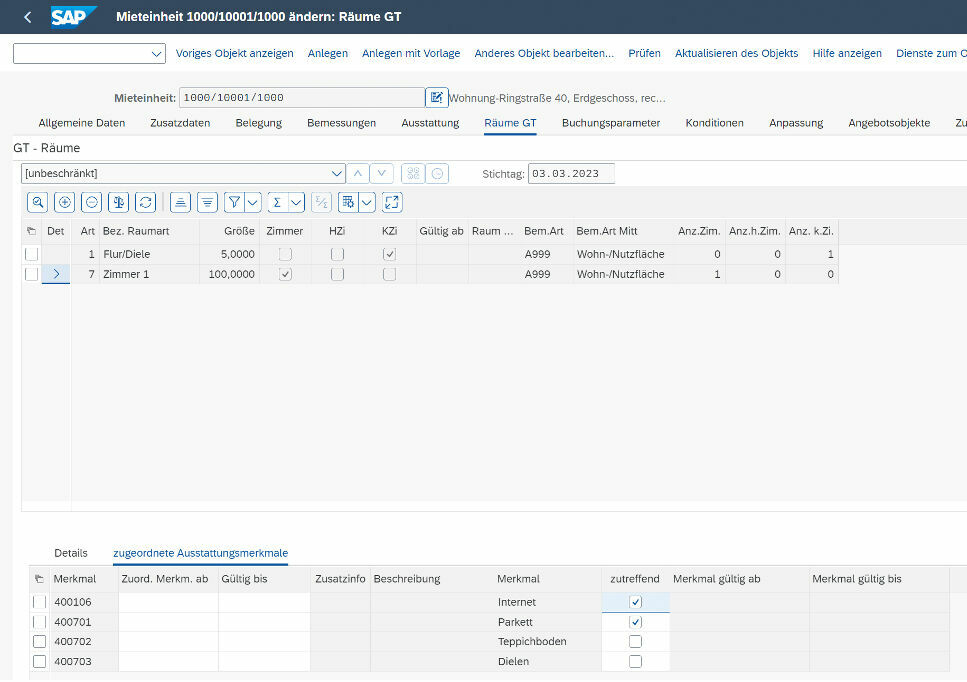Ausstattungsmerkmale zum Raum in der PROMOS Raumverwaltung