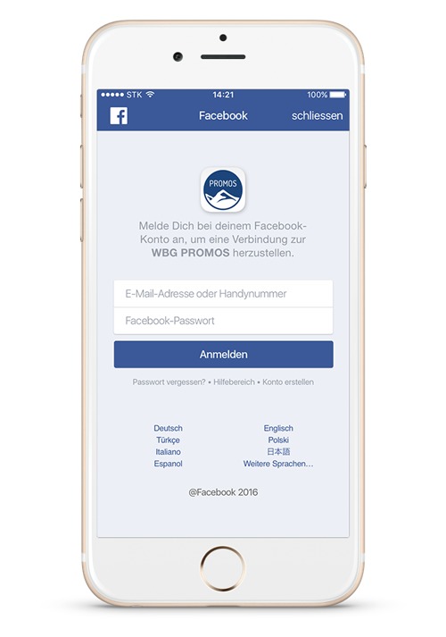 A Facebook login button makes an app more user-friendly and has been shown to increase user numbers. Facebook Login in der easysquare Mieter-App
