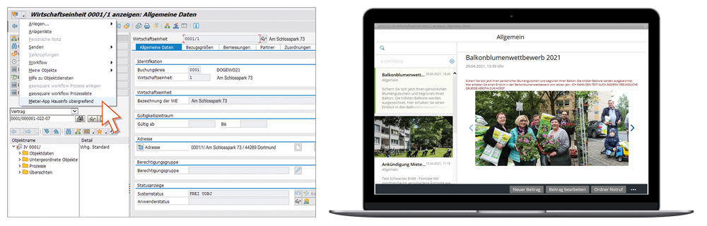 Figure 1: In the seamlessly connected ERP system, authorised employees are able to cre Digitale Pinnwand der easysquare Mieter-App im Einsatz bei DOGEWO21