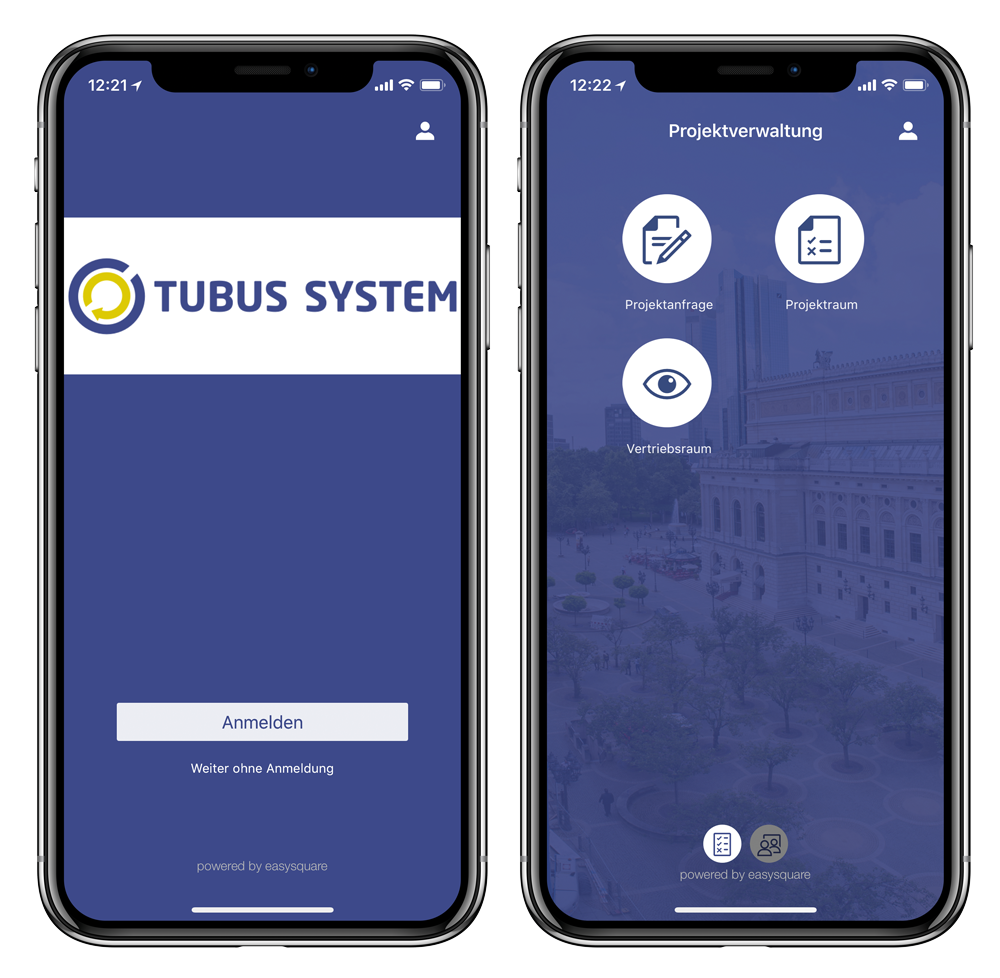 Figure 1: The TUBUS SYSTEM app. TUBUS SYSTEM App powered by easysquare