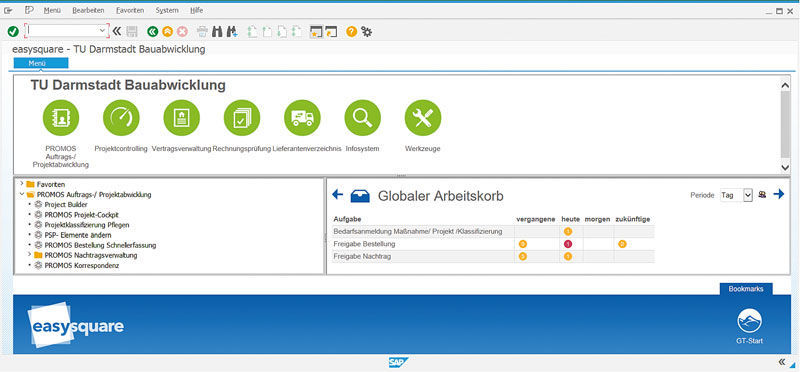 Figure 1: Employees receive their project-specific tasks in the work basket of easysquare workflow. Arbeitskorb der TU Darmstadt in easysquare workflow