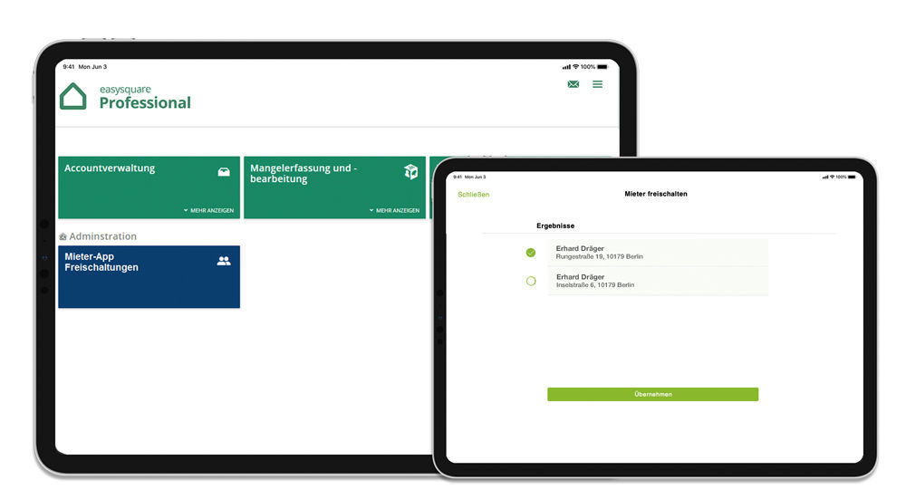 Die easysquare Mieter-App kann jetzt noch einfacher durch einen User der Professional App freigeschaltet werden.