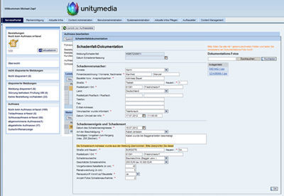 Beispiel für eine ausgefüllte Schadendokumentation im Unitymedia Serviceportal Beispiel für eine ausgefüllte Schadendokumentation im Unitymedia Serviceportal