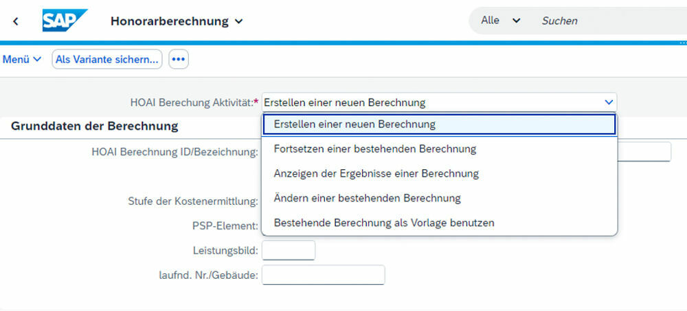 Bearbeitungsdialog im PROMOS HOAI-Rechner für SAP Fiori