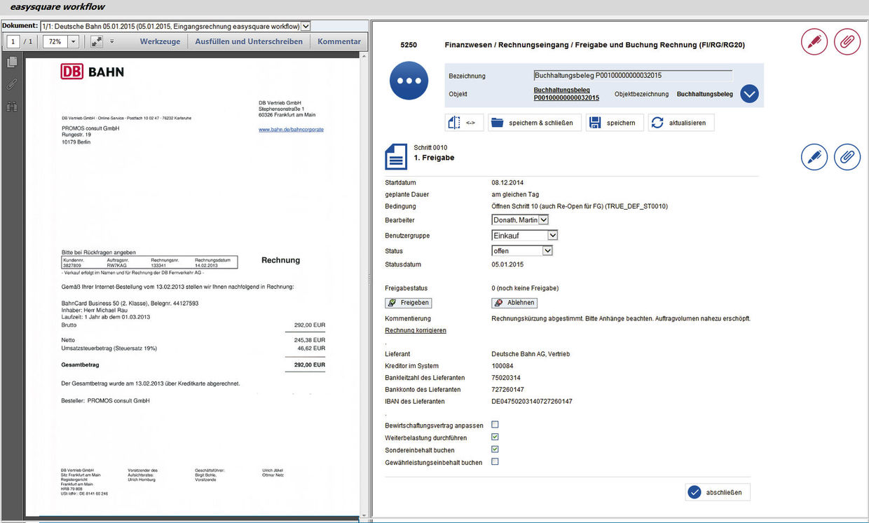 Freigabeprozess im easysquare Rechnungseingangsworkflow