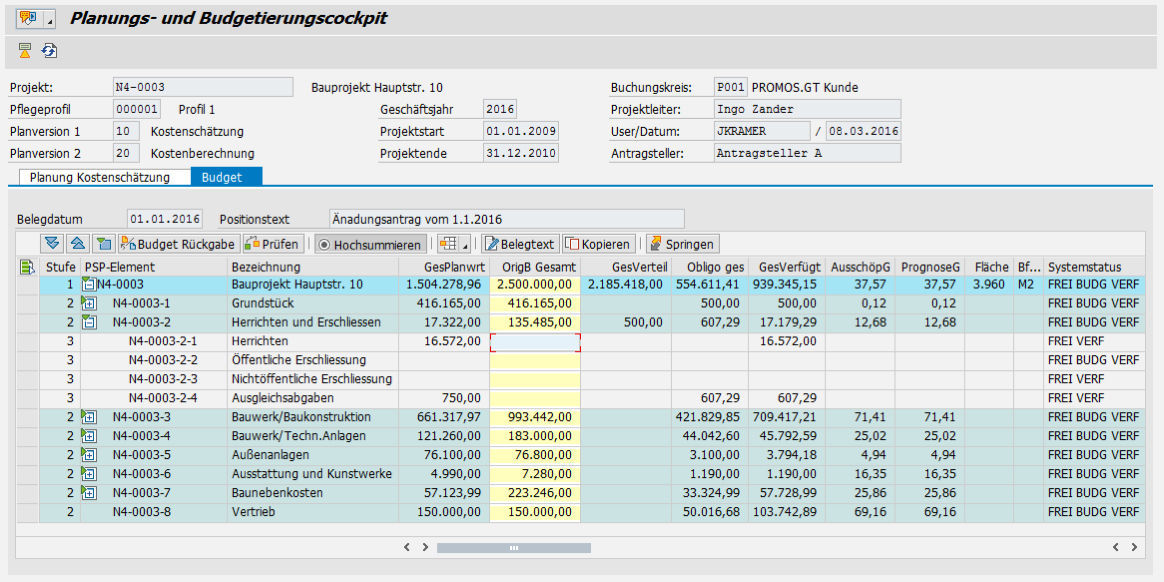 PROMOS Planungs- und Budgetierungscockpit in SAP