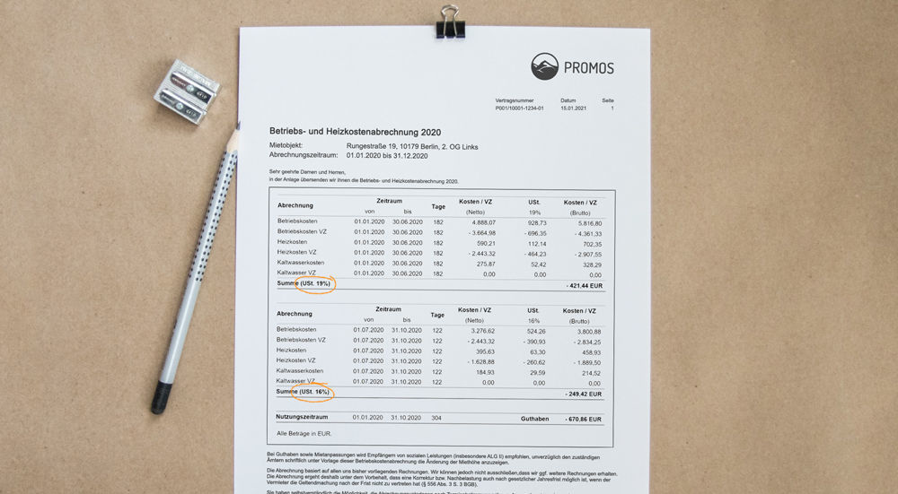 Within the modular utility statement letter the settlement result of the utility statement 2020 for taxable tenants can be displayed with split claims. Im modularen Nebenkostenabrechnungsschreiben kann ein Forderungssplit integriert werden.