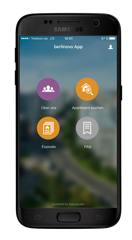 berlinovo App auf Samsung Android Mobiletelefon für Apartmentbuchung powered by easysquare